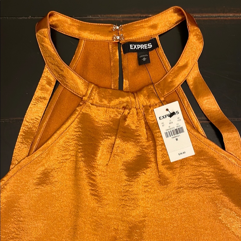 Express Satin Halter Top in Copper Perfect for Fall Layering🍂🍁